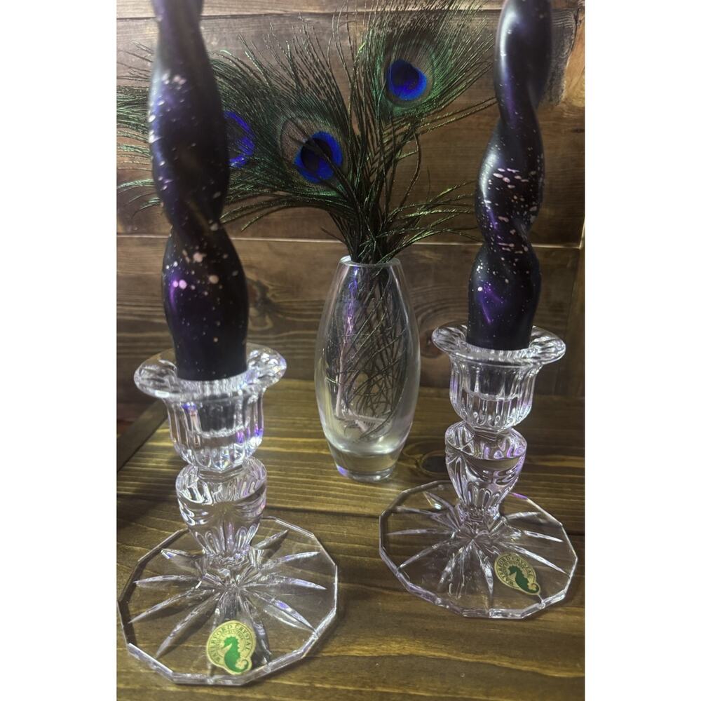 Waterford Crystal Prentiss 4” Candlestick One Pair #117082 Made In Ireland Vtg